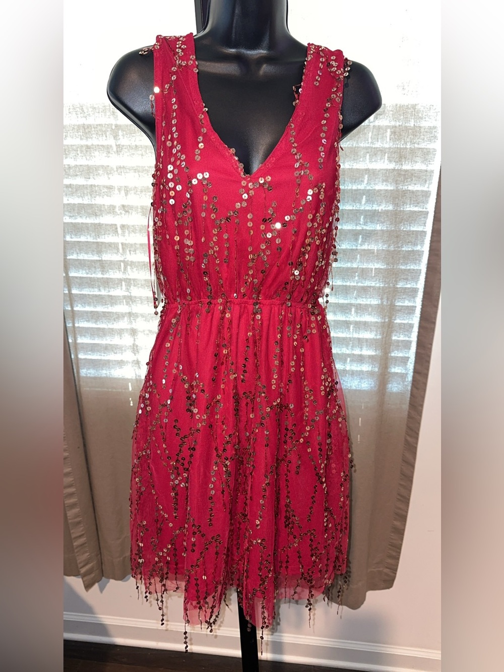 Red Sequin V-Neck Mini Dress